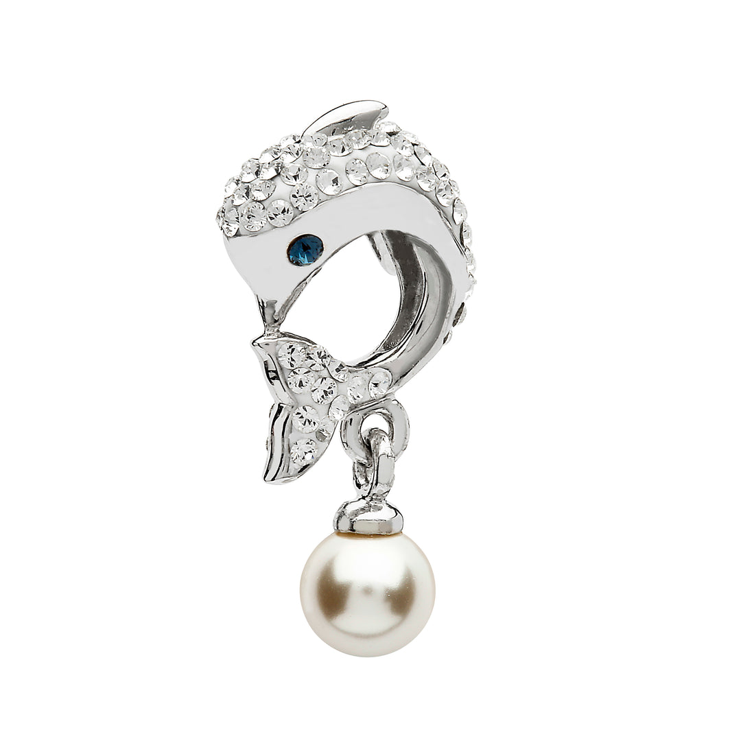 Sterling Silver Dolphin Bead with White Swarovski Crystals